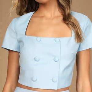 Blue Short Sleeved Crop Top